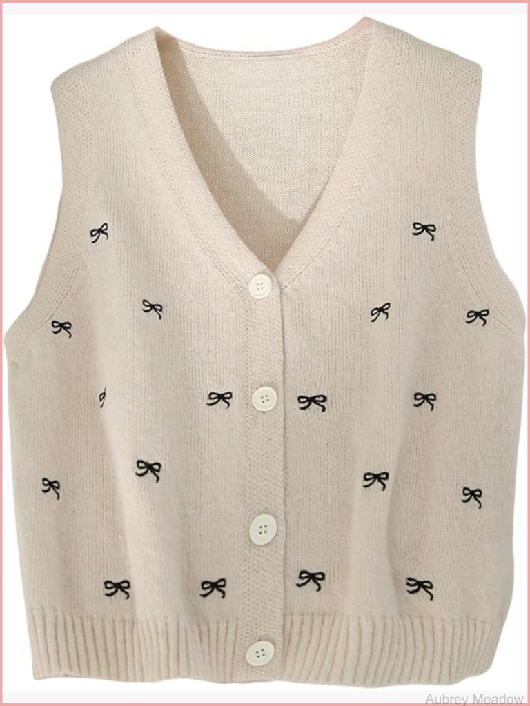 Plus Size Bow Sleeveless Vest Cardigan Sweater